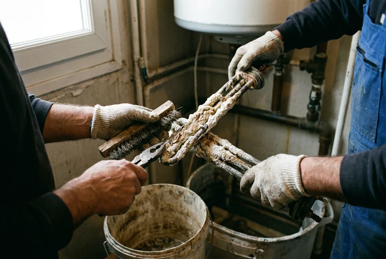 Résistance de chauffe-eau entartrée par l'eau calcaire du réseau de Gentilly (94250)