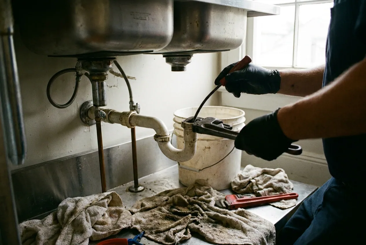 Débouchage d'un siphon d'évier bouché dans une cuisine d'appartement à Gentilly